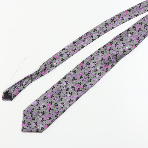 Van Buck Platinum Grey Floral Silk Men's Tie One Size