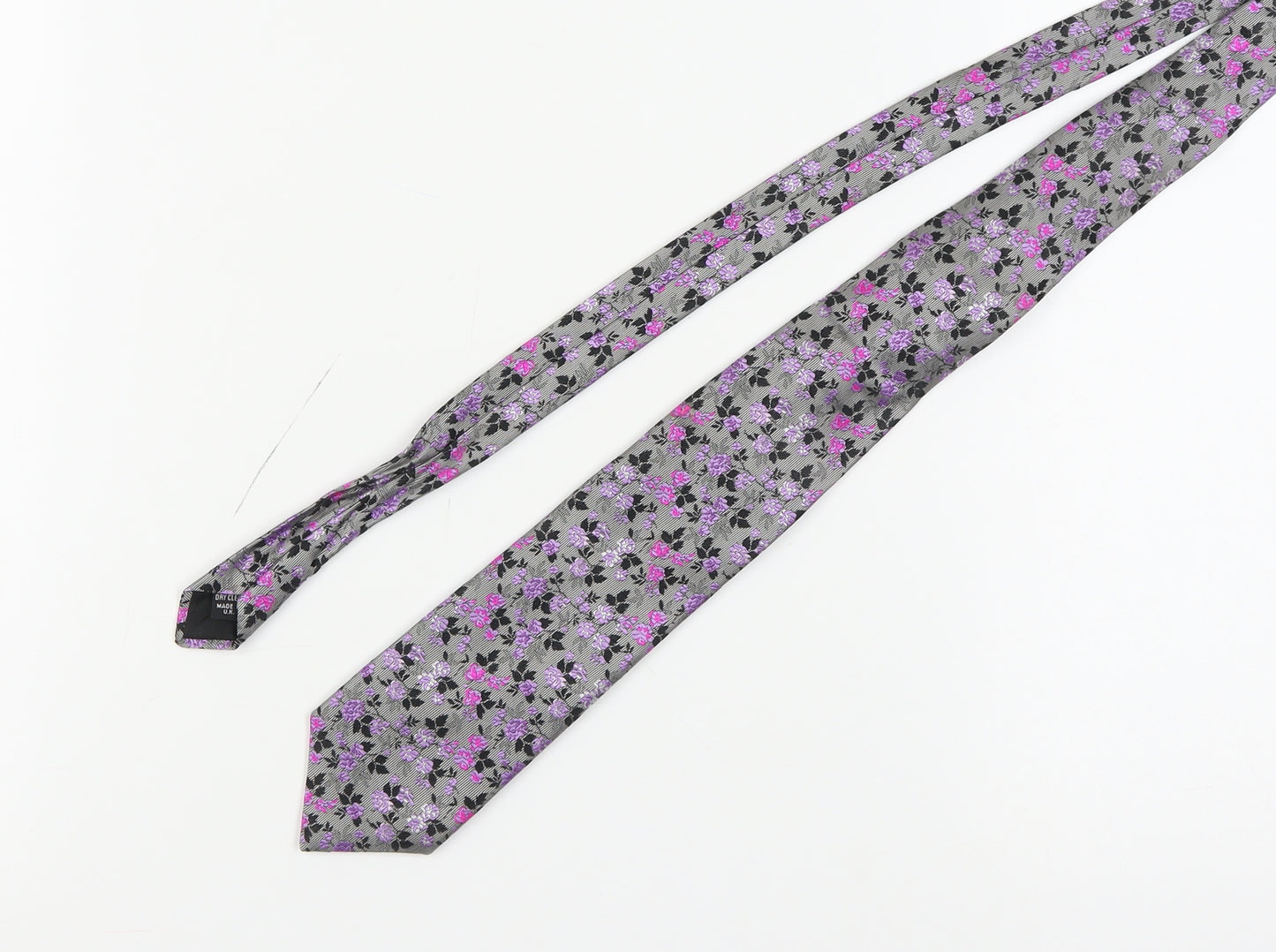 Van Buck Platinum Grey Floral Silk Men's Tie One Size