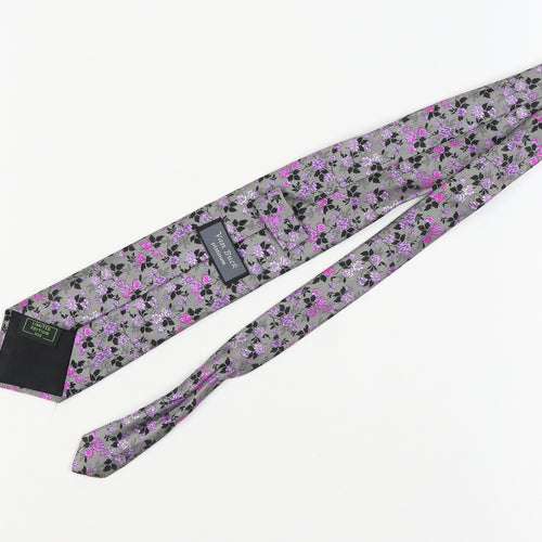 Van Buck Platinum Grey Floral Silk Men's Tie One Size