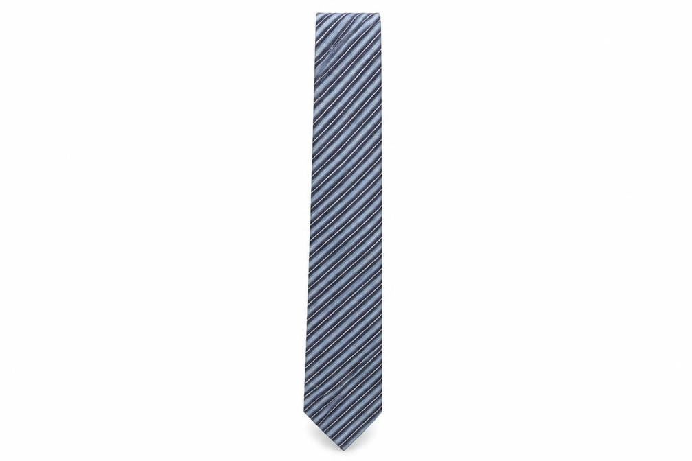 Front view of Hugo Boss Men's Blue Striped Silk Tie One Size
