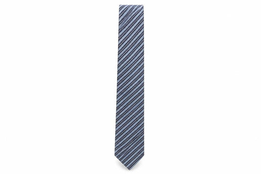 Front view of Hugo Boss Men's Blue Striped Silk Tie One Size