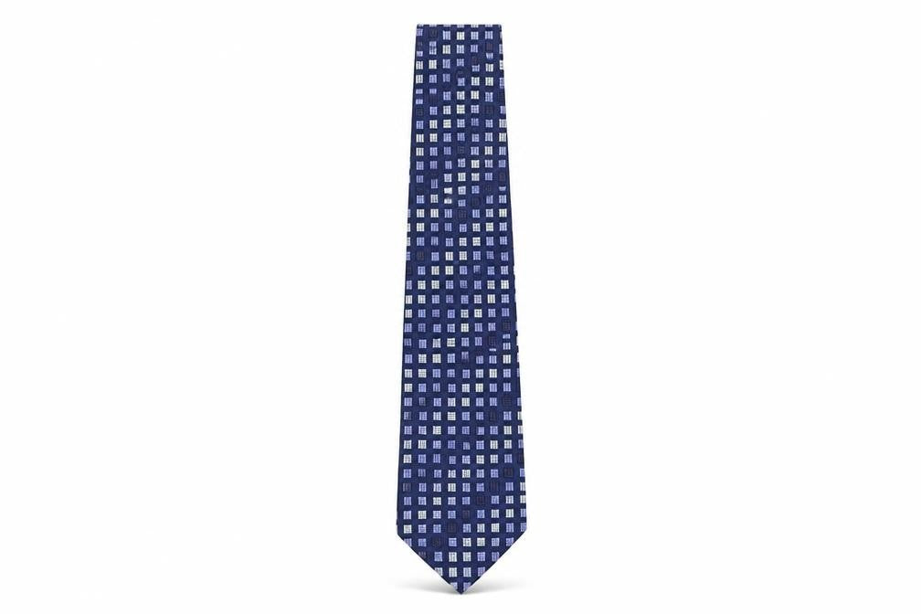 Front view of Jeff Banks Men's Blue Geometric Silk Tie