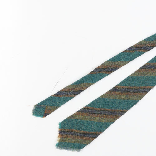 Men's Green Wool Slim Tie - Tartan Stripes