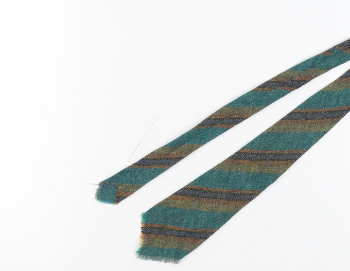 Men's Green Wool Slim Tie - Tartan Stripes