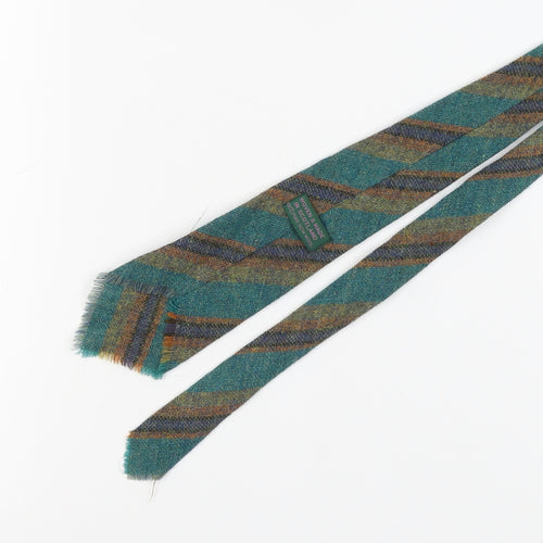 Men's Green Wool Slim Tie - Tartan Stripes