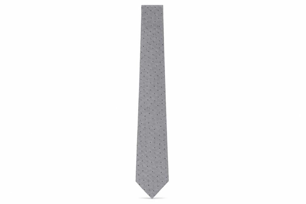 Front view of Skopes Men's Grey Polka Dot Tie - 100% Polyester