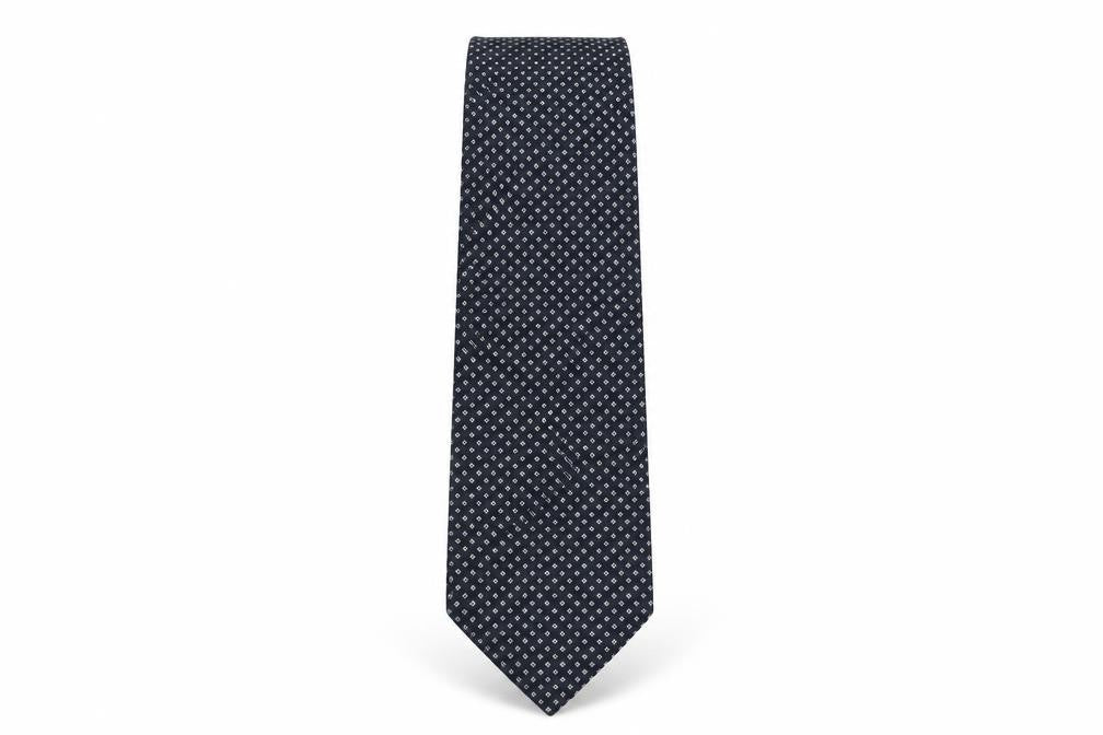 Front view of Mario Armani Men's Blue Silk Geometric Tie