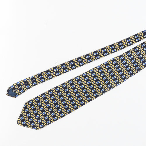 Cezan Men's Blue Gold Geometric Silk Tie