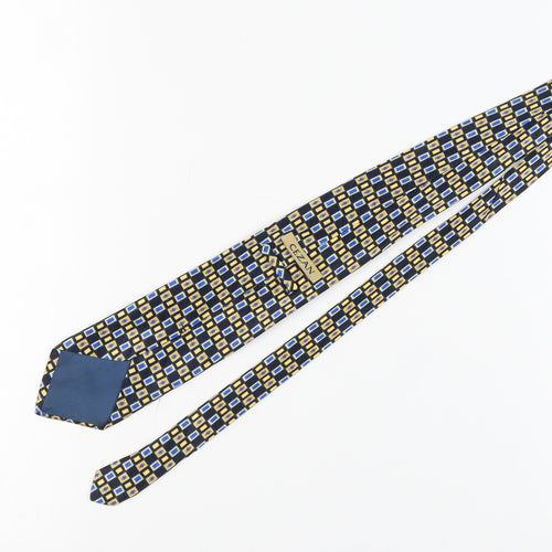 Cezan Men's Blue Gold Geometric Silk Tie