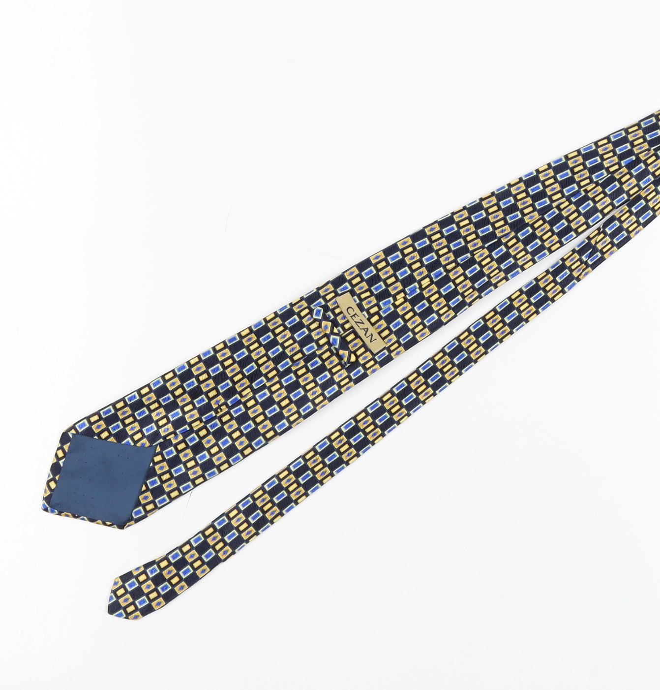 Cezan Men's Blue Gold Geometric Silk Tie