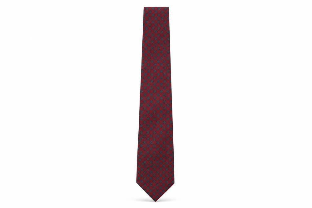 Front view of Moss Bros Men's Red Silk Polka Dot Designer Tie