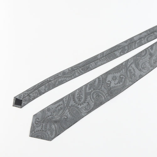 HISDERN Men's Grey Paisley Tie 100% Polyester One Size
