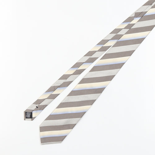 Racing Green Men's Silver Striped Silk Tie, One Size