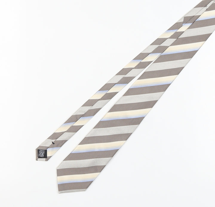Racing Green Men's Silver Striped Silk Tie, One Size