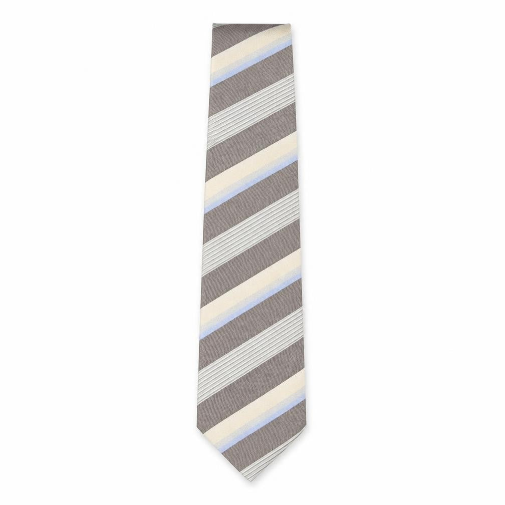 Front view of Racing Green Men's Silver Striped Silk Tie, One Size