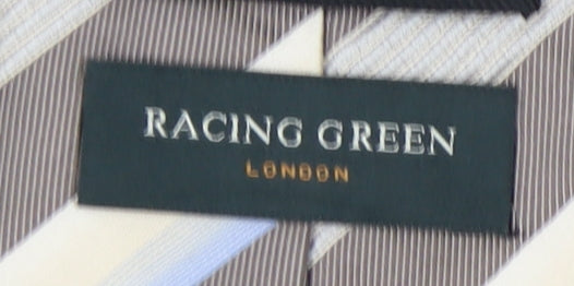 Racing Green Men's Silver Striped Silk Tie, One Size