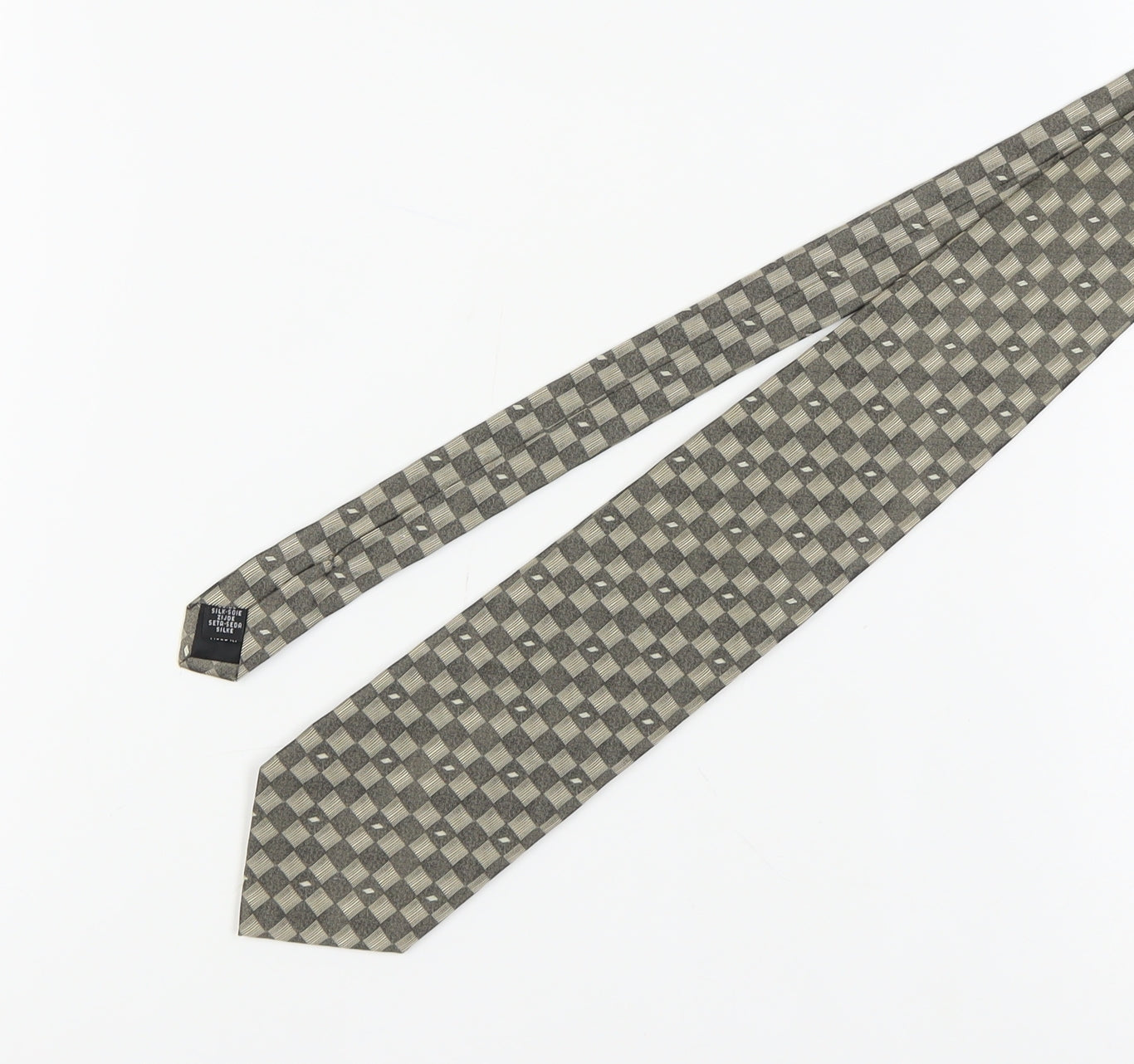 CEZAN Men's Grey Silk Slim Tie Plaid Pattern