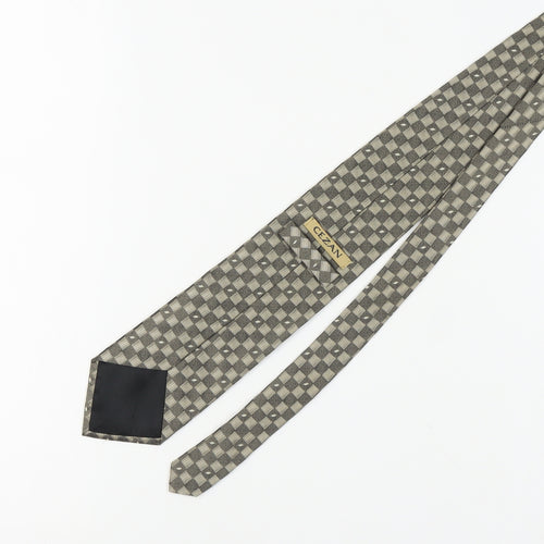 CEZAN Men's Grey Silk Slim Tie Plaid Pattern