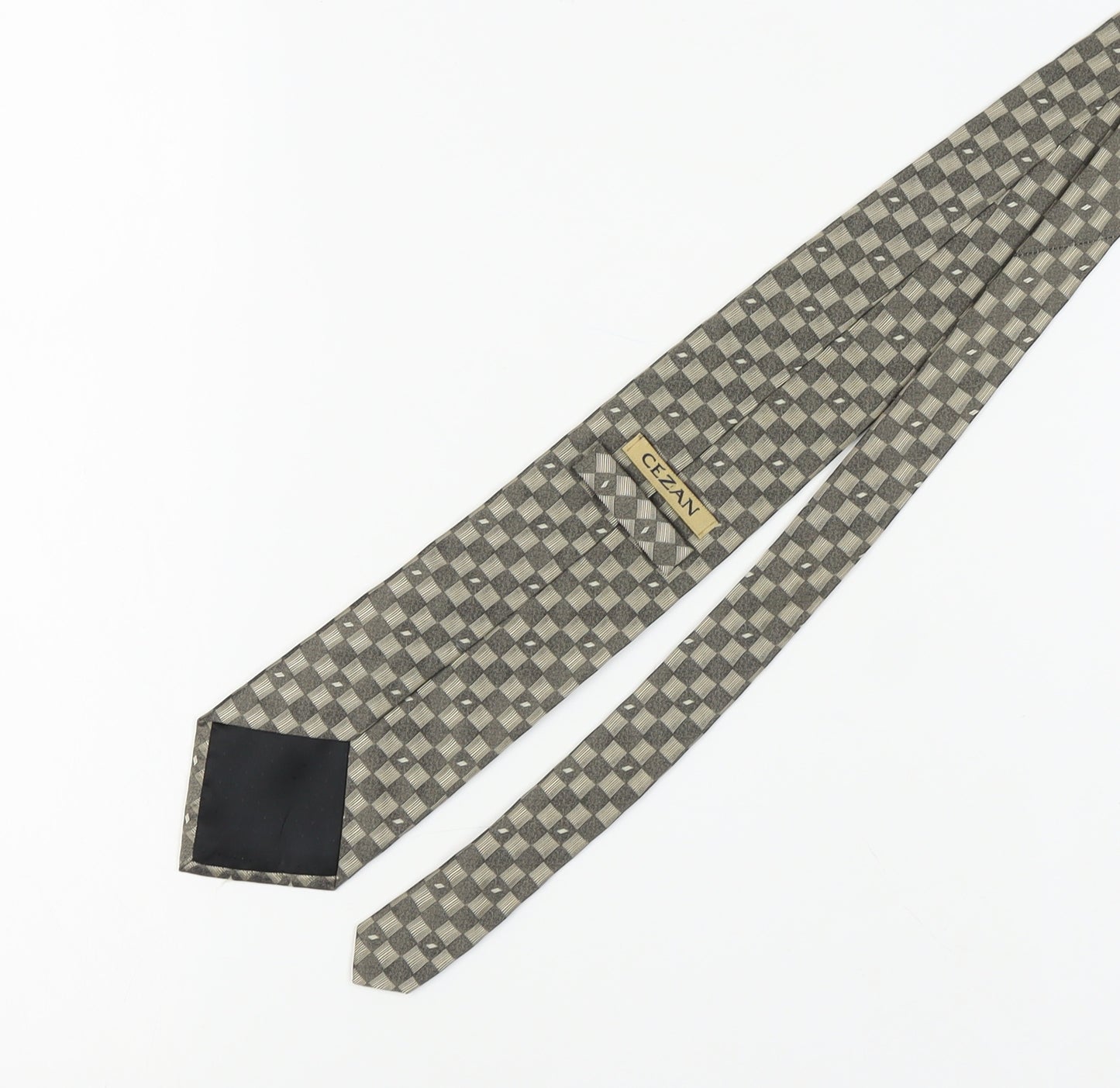 CEZAN Men's Grey Silk Slim Tie Plaid Pattern