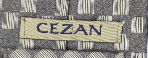CEZAN Men's Grey Silk Slim Tie Plaid Pattern