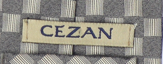 CEZAN Men's Grey Silk Slim Tie Plaid Pattern