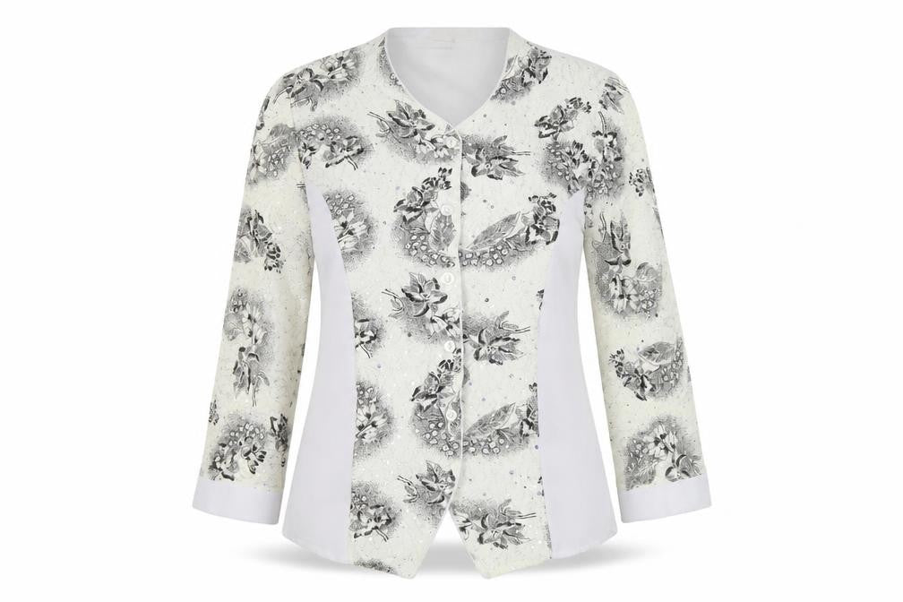 Front view of Exclusive Women's White Floral Embroidered Blouse M