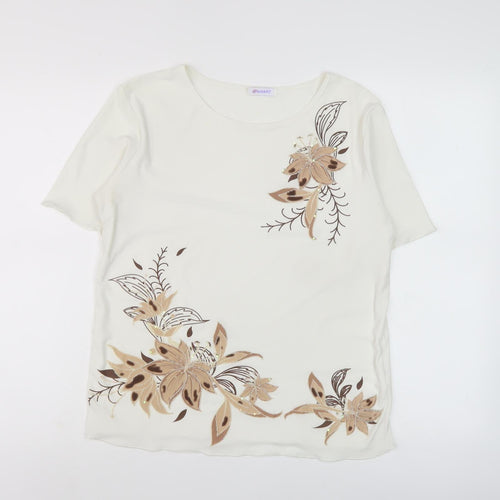 Damart Women's Beige Floral T-Shirt, Size 14