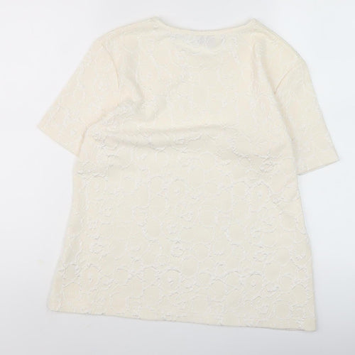 Bonmarché Women Ivory Top M, Short Sleeve, Lace Detail
