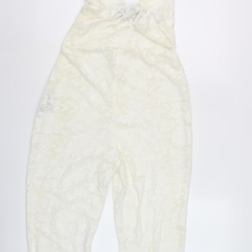 PrettyLittleThing White Floral Halter Jumpsuit Size 12