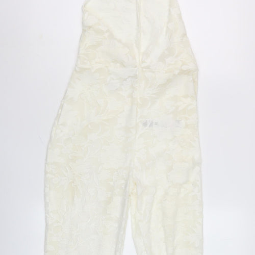 PrettyLittleThing White Floral Halter Jumpsuit Size 12