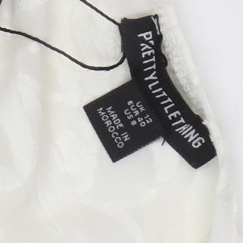 PrettyLittleThing White Floral Halter Jumpsuit Size 12