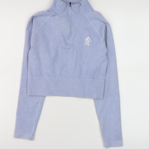 Gym King Women's Blue Striped High Neck Sweatshirt - Size 12