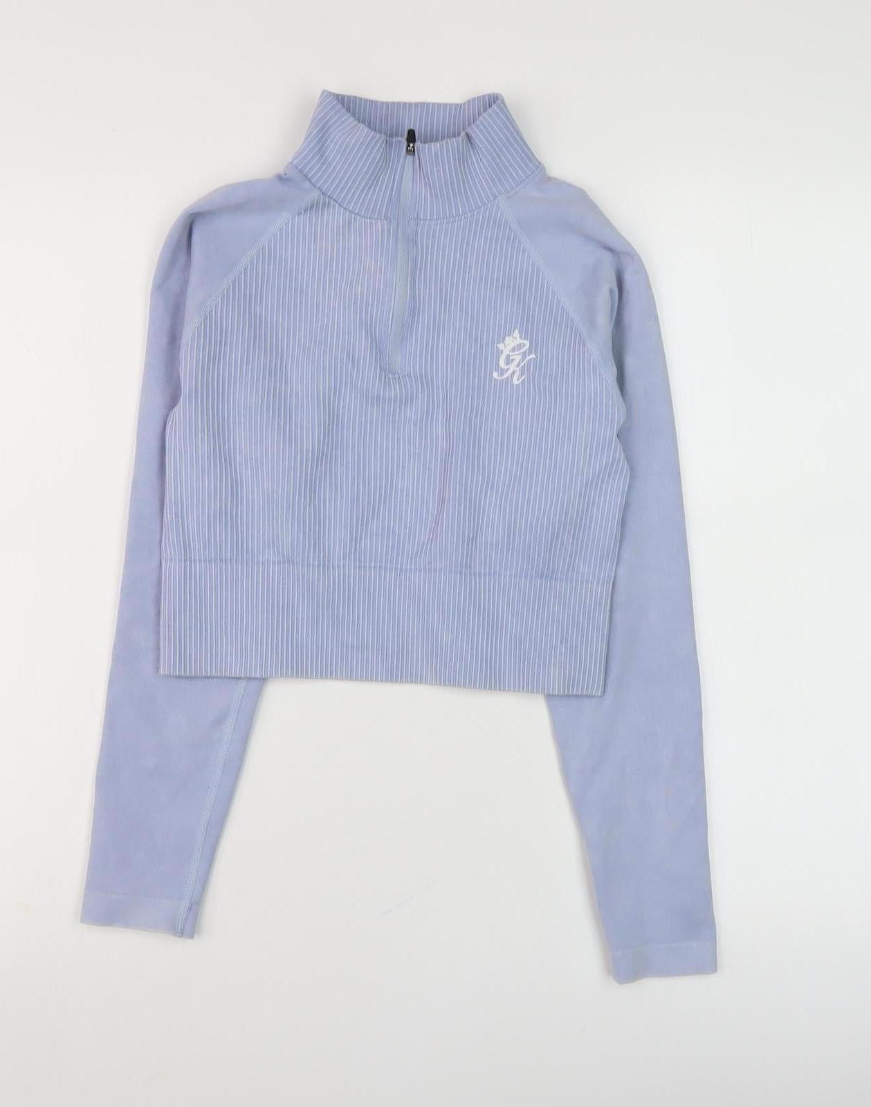 Gym King Women's Blue Striped High Neck Sweatshirt - Size 12