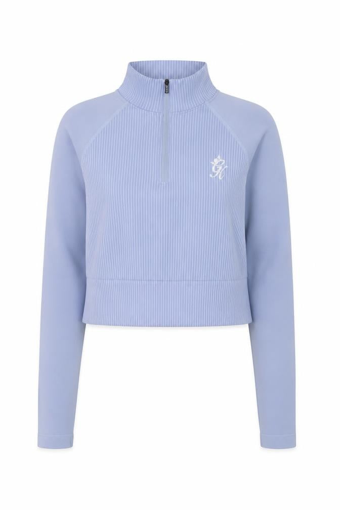 Front view of Gym King Women's Blue Striped High Neck Sweatshirt -, size 12
