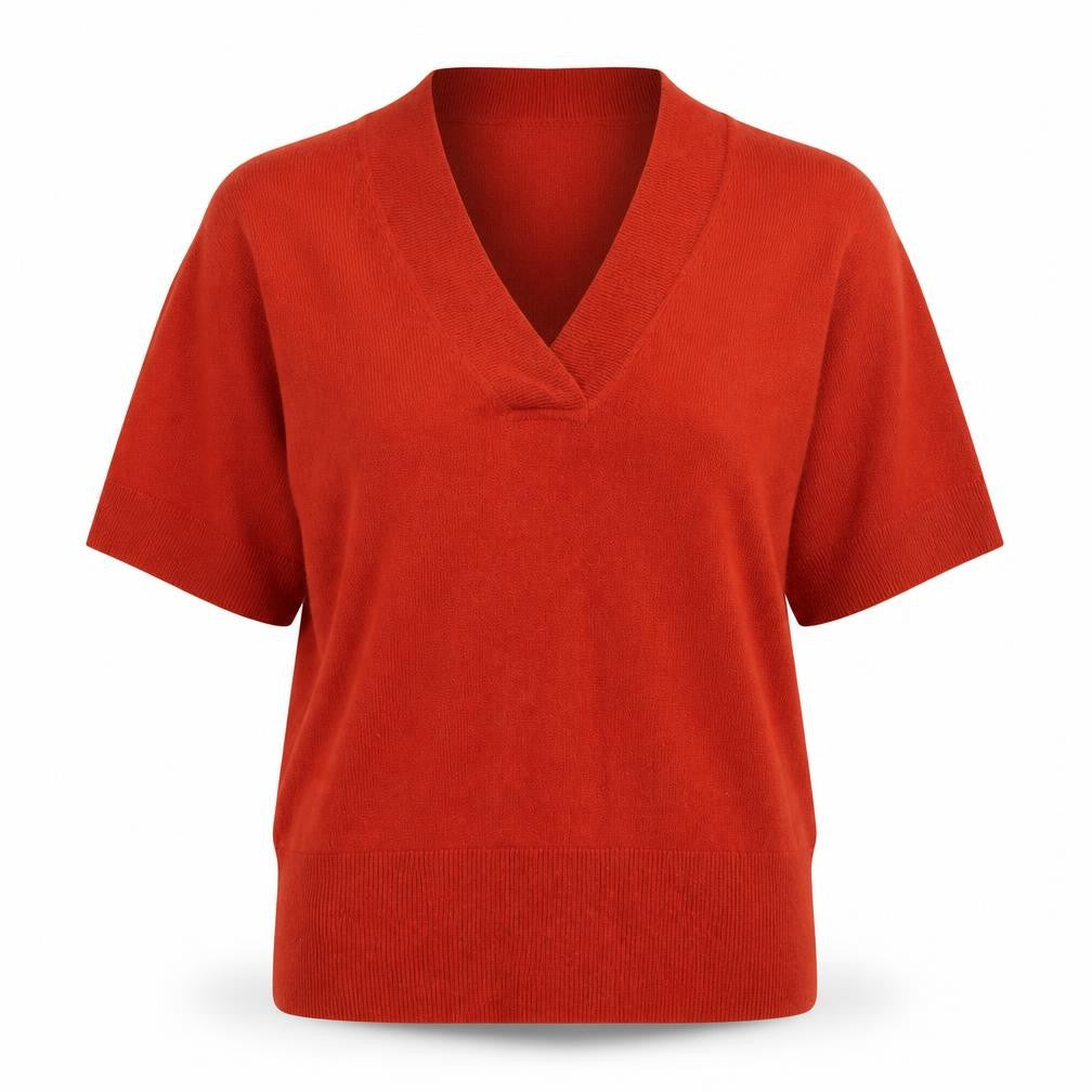 Front view of Monsoon Women's Red V-Neck Jumper, size S, Casual