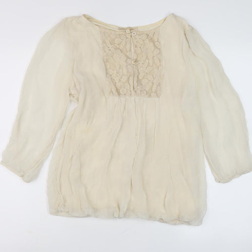 Prontomoda Giusy Beige Silk Blouse for Women - Size S