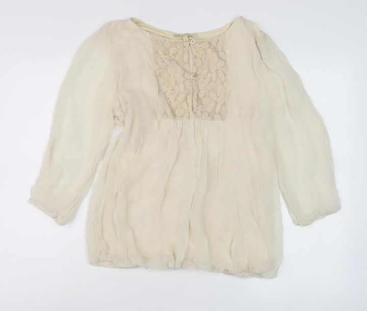 Prontomoda Giusy Beige Silk Blouse for Women - Size S