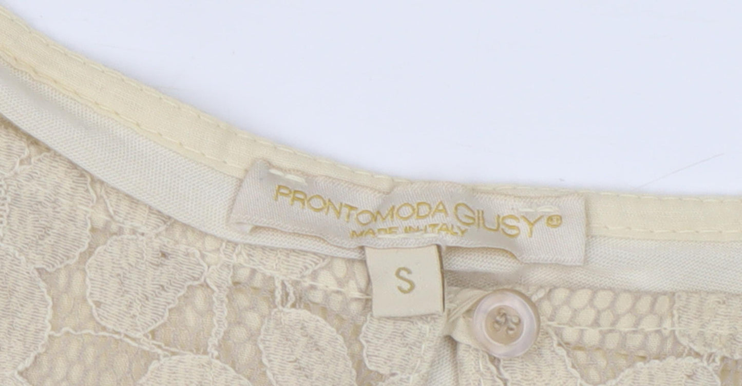 Prontomoda Giusy Beige Silk Blouse for Women - Size S