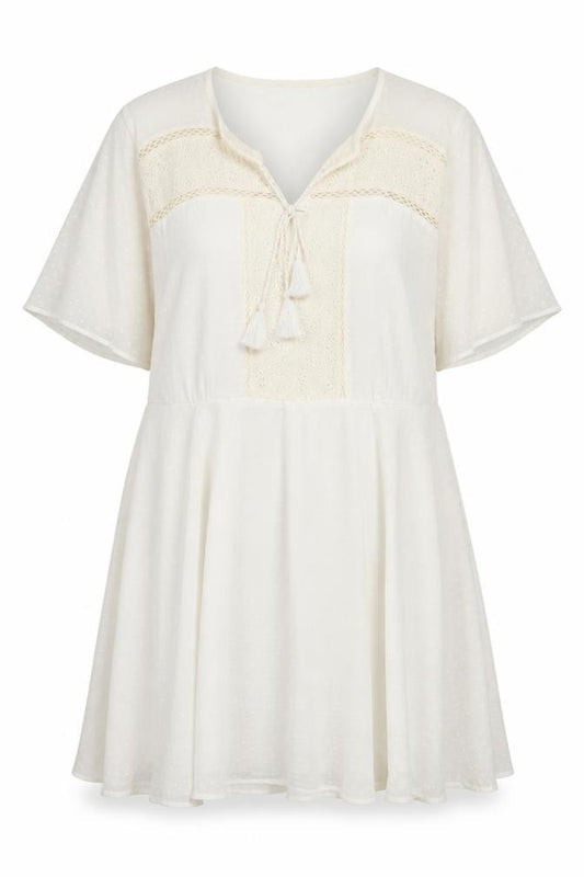 Front view of Simply Be Ivory Women's Dress, size 18, Elegant Half Sleeve