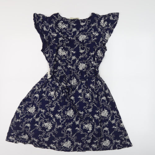 Oasis Women's Blue A-Line Floral V-Neck Dress Size M