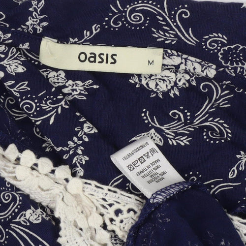 Oasis Women's Blue A-Line Floral V-Neck Dress Size M