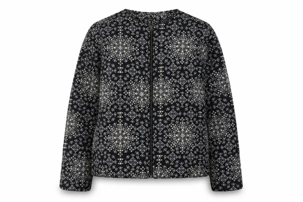 Klass Women's Black Geometric Full Zip Jacket Size 14