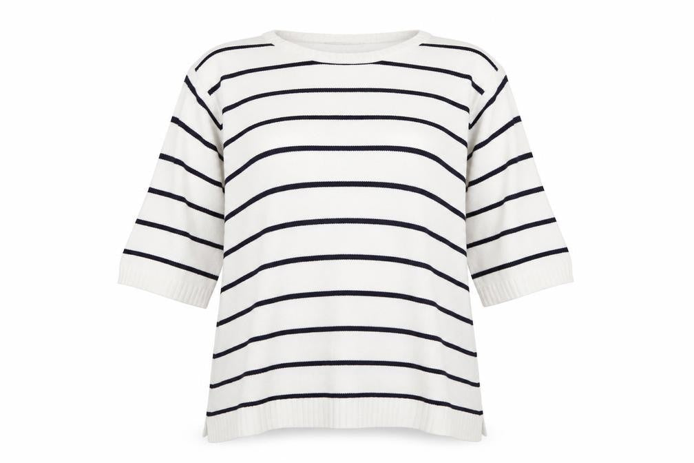 Front view of Marks & Spencer Women's White Striped jumper, size 20