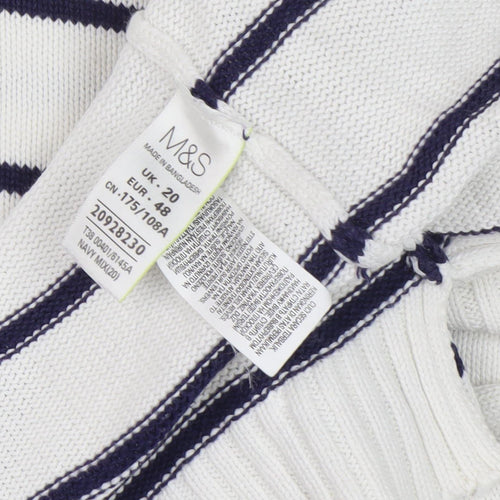 Marks and Spencer Women's White Striped Pullover Jumper Size 20