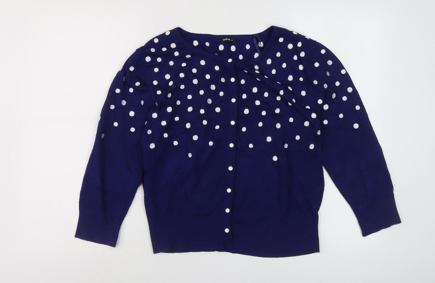 Roman Women's Blue Cardigan Polka Dot Size 12