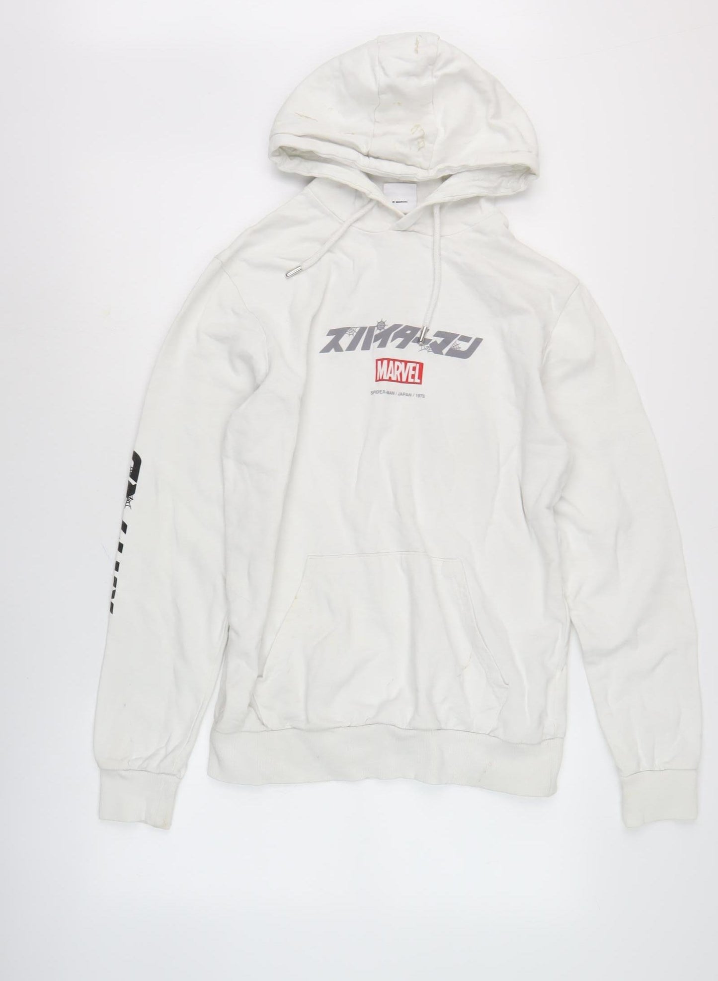 Marvel Men's White Anime Hoodie M Pullover with Logo