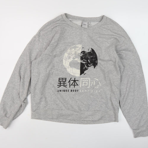 ICHI Women's Grey Sweatshirt S Pullover Crew Neck