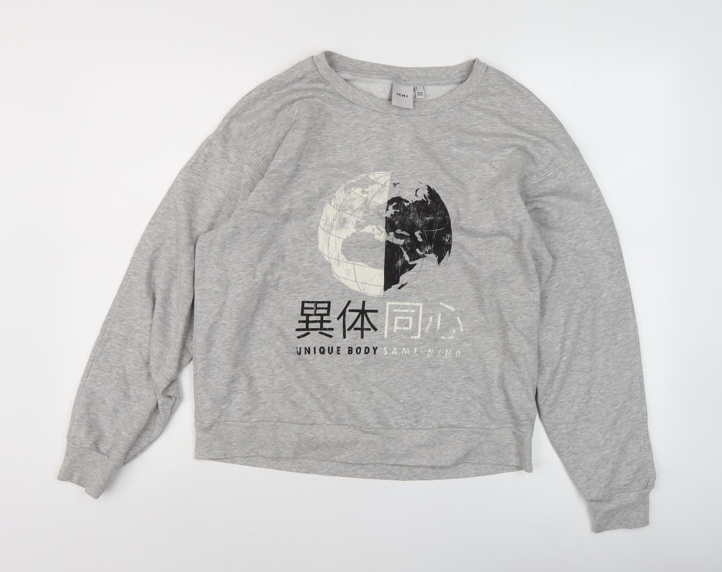 ICHI Women's Grey Sweatshirt S Pullover Crew Neck