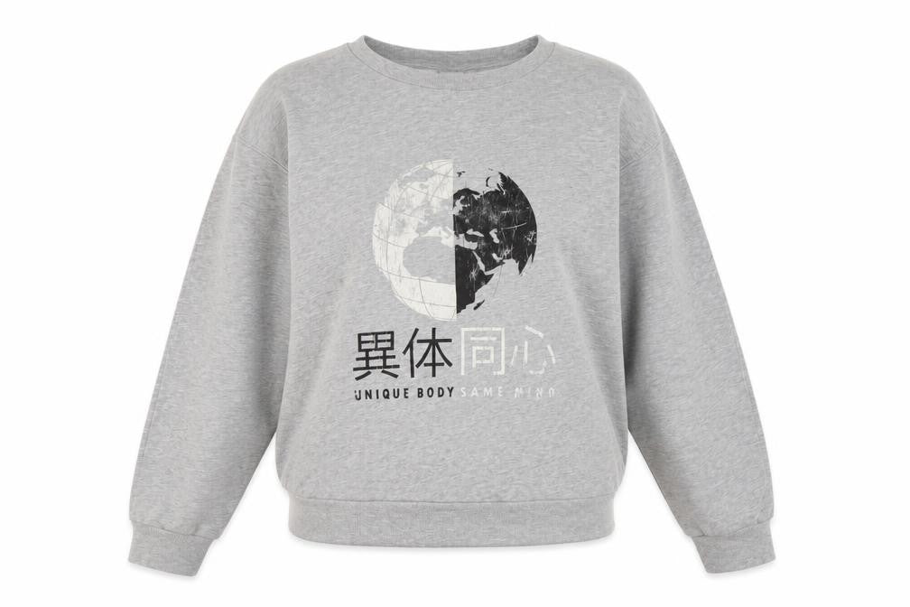 Front view of ICHI Women's Grey Sweatshirt S Pullover Crew Neck