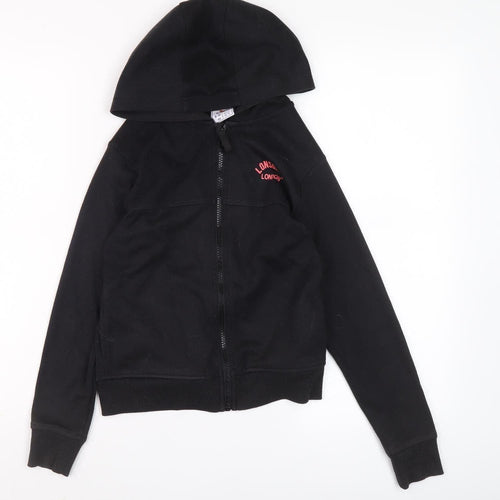Lonsdale Boys Black Hoodie 9-10Y Full Zip Logo Casual